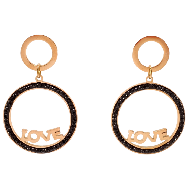 Серьги Xuping TTM Stainless Steel цвет РО пусеты Колечки с черным цирконием и надписью Love фото №10