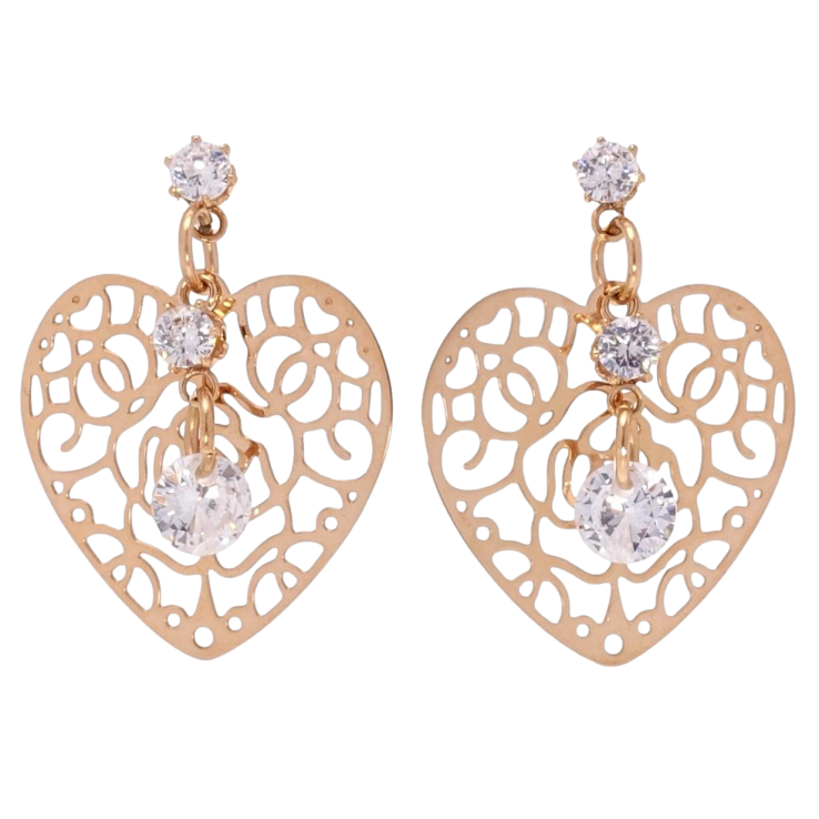 Серьги Xuping TTM Stainless Steel цвет РО пусеты Ажурные сердечки с кристаллами фото №22