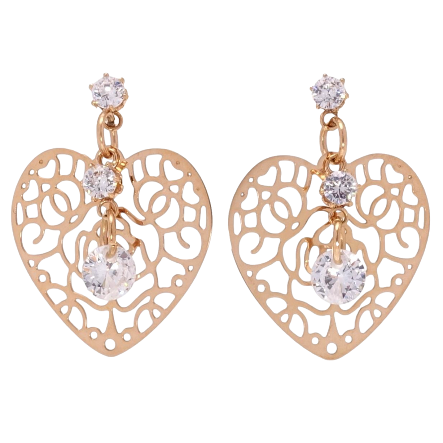 Серьги Xuping TTM Stainless Steel цвет РО пусеты Ажурные сердечки с кристаллами фото №1