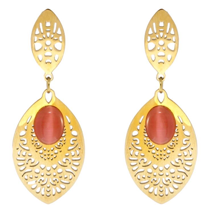 Серьги Xuping TTM Stainless Steel цвет 14K пусеты Ажурные подвески с красными камнями фото №25