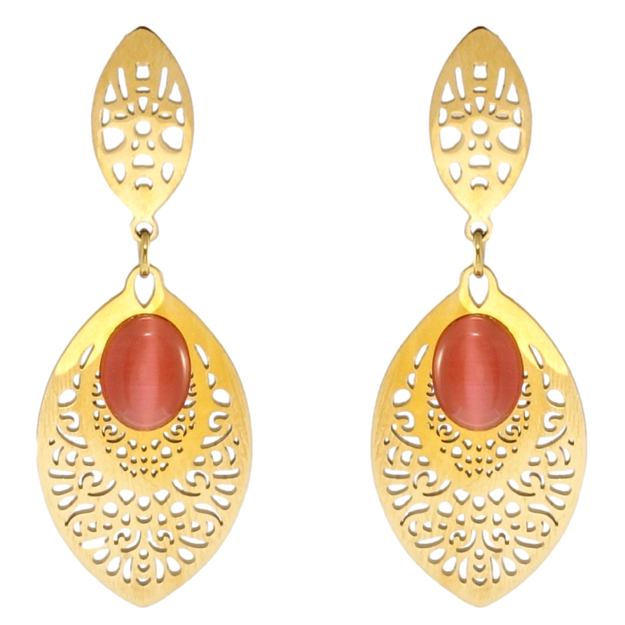 Серьги Xuping TTM Stainless Steel цвет 14K пусеты Ажурные подвески с красными камнями фото №1