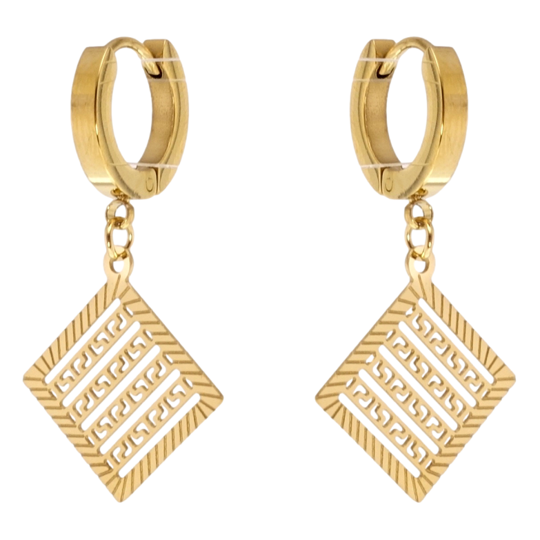 Серьги Xuping TTM Stainless Steel цвет 14K подвески на колечках Ромбы фото №1