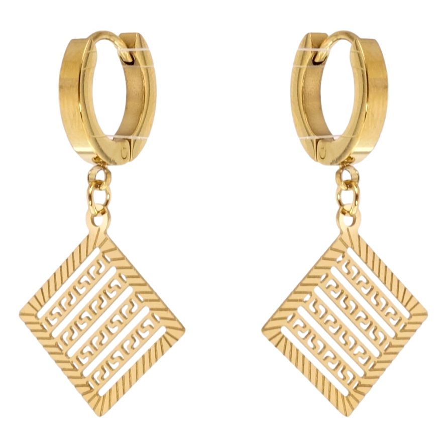 Серьги Xuping TTM Stainless Steel цвет 14K подвески на колечках Ромбы фото №1