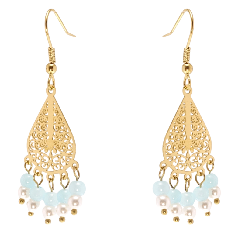 Серьги Xuping TTM Stainless Steel цвет 14K французский замок Ажурные подвески с бусинами фото №19