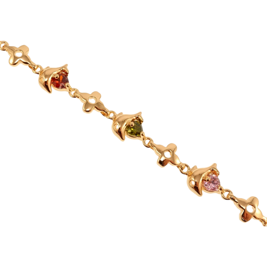 Браслет Xuping M&L Колір 18К Дельфіни з різнокольоровими кристалами довжина з доп.замком 17.5,19.5см фото №1