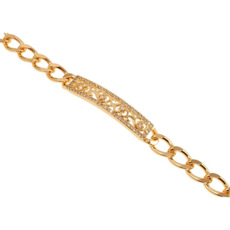 Браслет Xuping M&L Колір 18K Плетіння Панцирне та вставка з цирконієм та різьбленим візерунком довжина 19см х 7мм фото №1