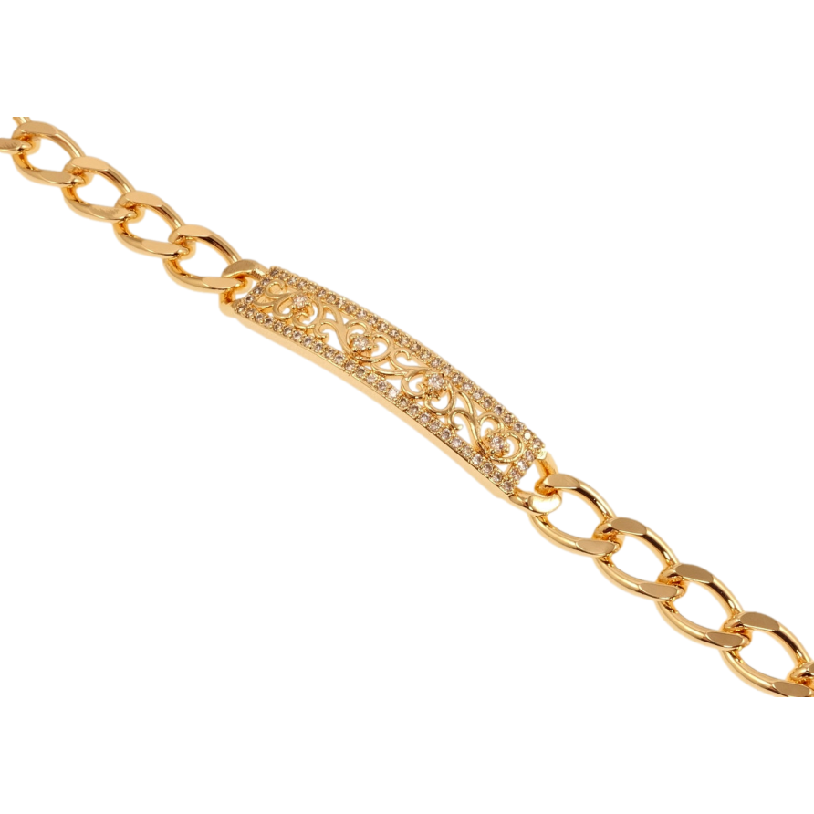 Браслет Xuping M&L Колір 18K Плетіння Панцирне та вставка з цирконієм та різьбленим візерунком довжина 19см х 7мм фото №1