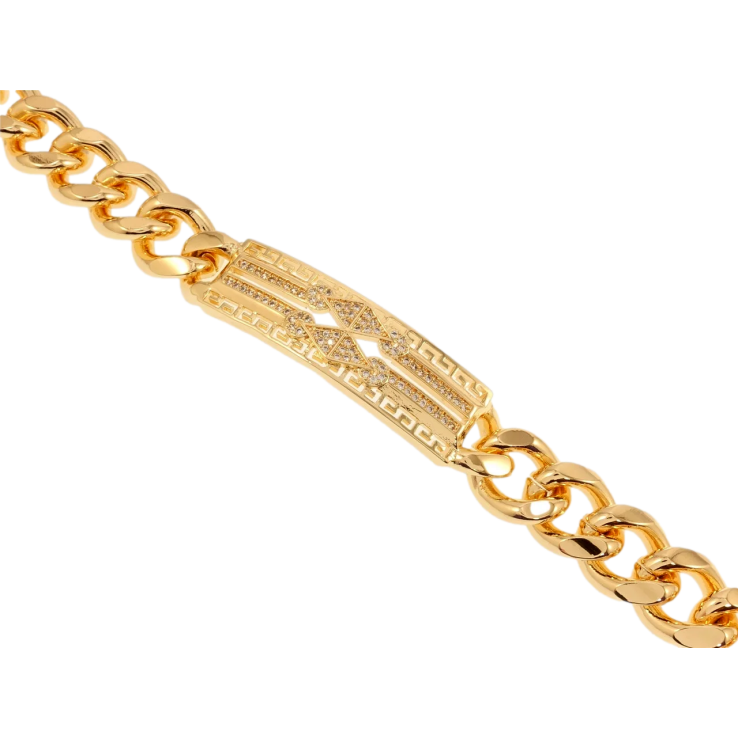 Браслет Xuping M&L Колір 18K Плетіння Панцирне та вставка з цирконієм та меандровим візерунком довжина 20,5см фото №2