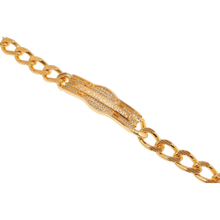 Браслет Xuping M&L Колір 18K Плетіння Панцирне та вставка з цирконієм та меандровим візерунком довжина 19,5см фото №3