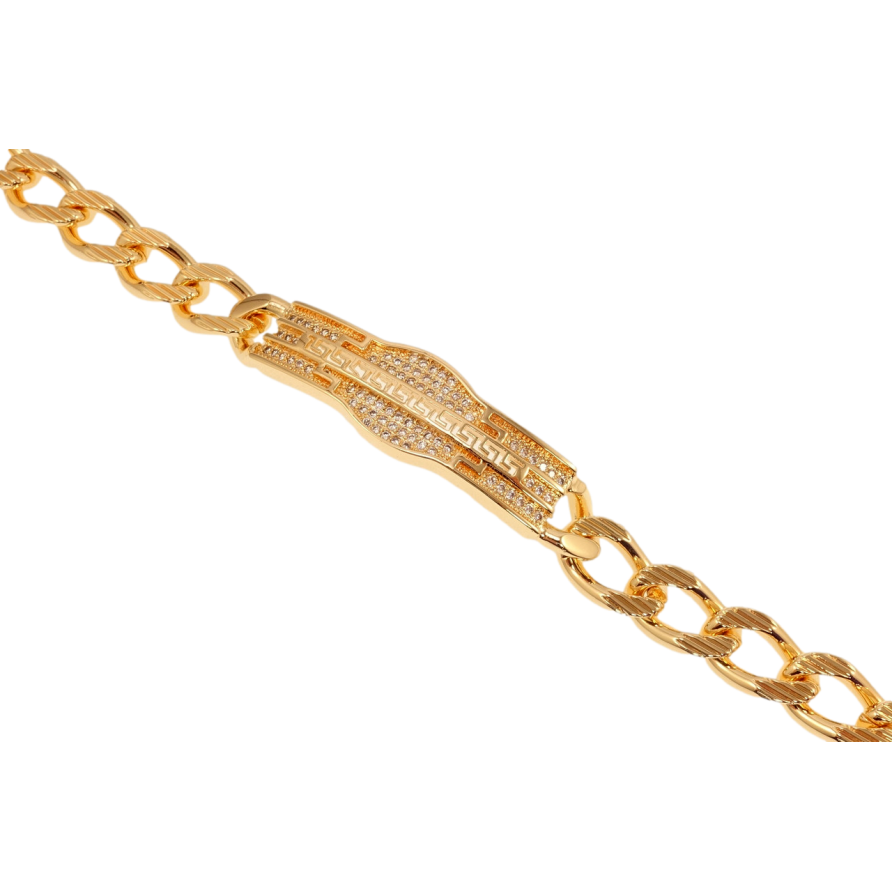 Браслет Xuping M&L Колір 18K Плетіння Панцирне та вставка з цирконієм та меандровим візерунком довжина 19,5см фото №1