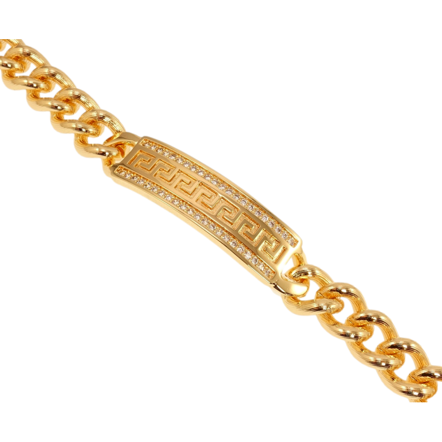 Браслет Xuping M&L Колір 18K Плетіння Панцирне та вставка з меандровим візерунком та цирконієм довжина 20,5см фото №1