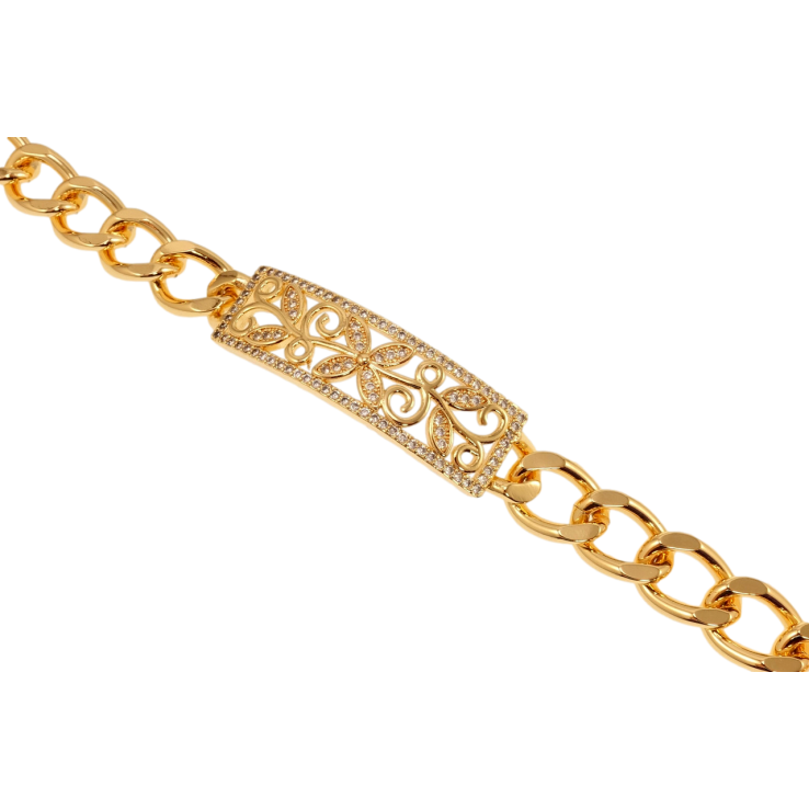 Браслет Xuping M&L Колір 18K Плетіння Панцирне та вставка з різьбленим мальовничим візерунком довжина 20см х 10мм фото №6