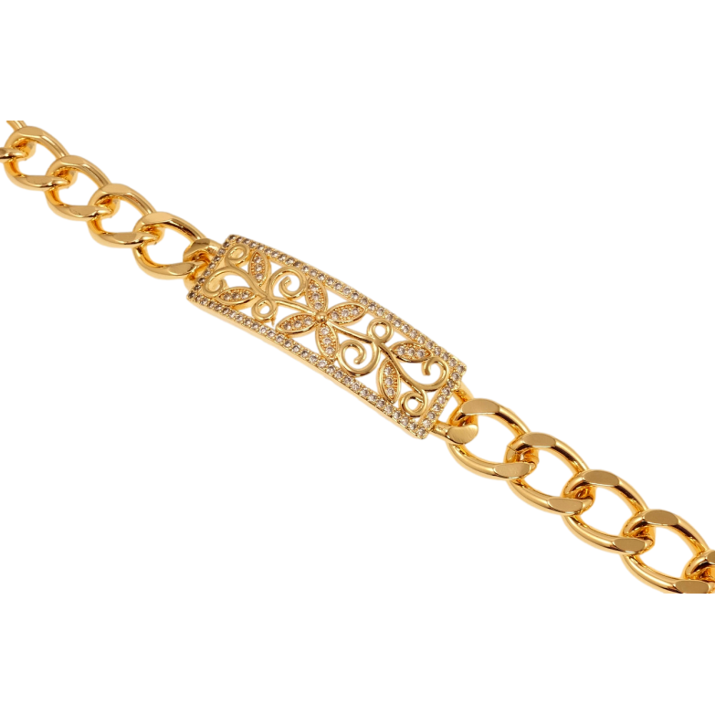 Браслет Xuping M&L Колір 18K Плетіння Панцирне та вставка з різьбленим мальовничим візерунком довжина 20см х 10мм фото №14