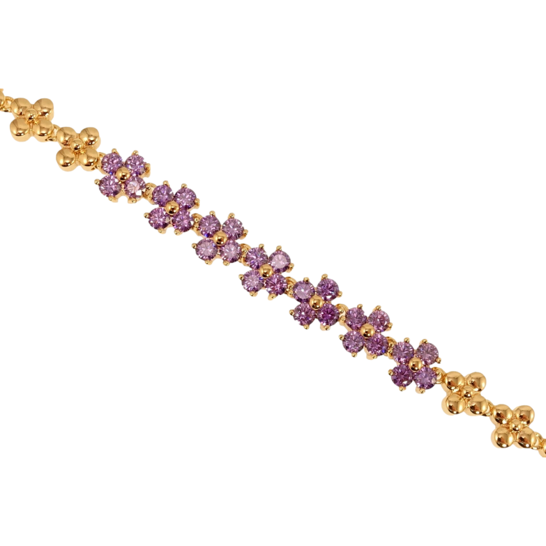 Браслет Xuping M&L Цвет 18K Сиреневые кристальные цветочки длина с доп.замком 17.5,20см х 7мм фото №2