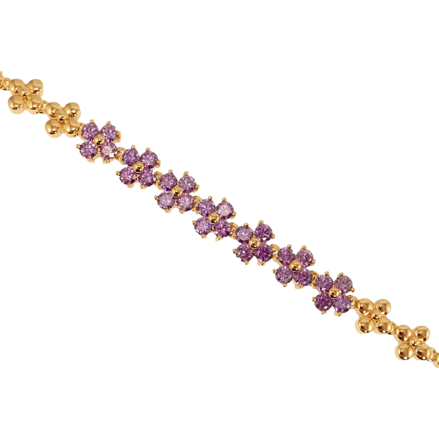 Браслет Xuping M&L Колір 18K Бузкові кристальні квіточки довжина з доп.замком 17.5,20см х 7мм фото №1