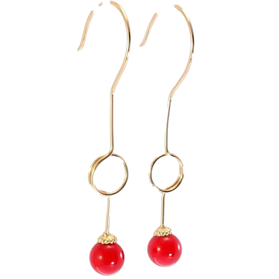 Сережки Xuping Позолота 18K французький замок Декоративні підвіски з червоними кульками фото №1