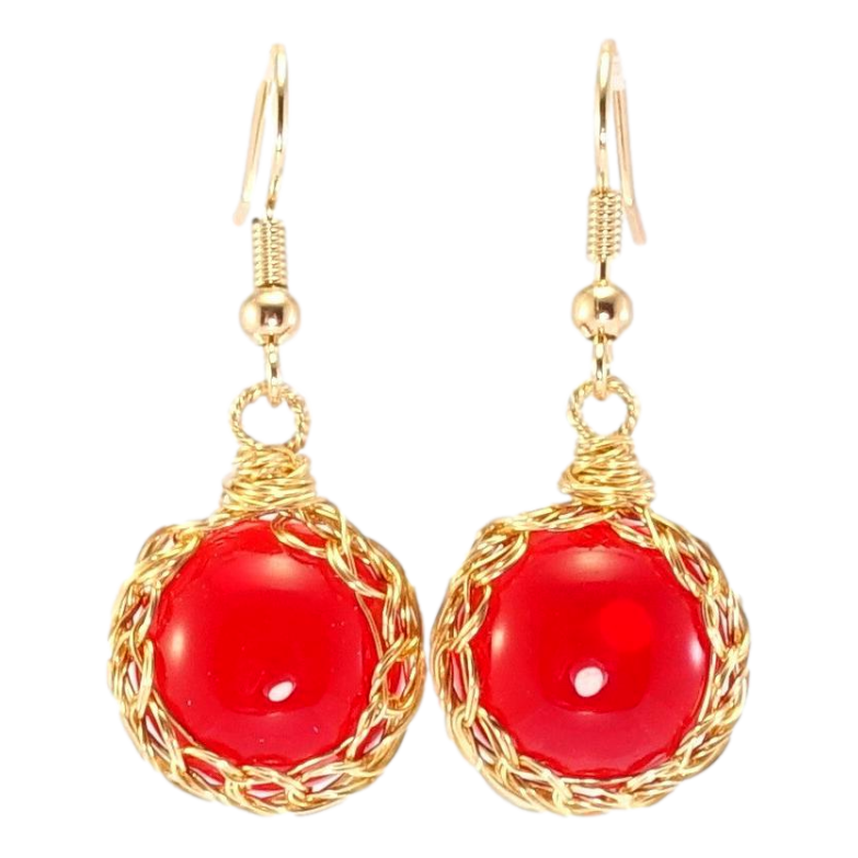 Серьги Xuping Позолота 18K французский замок Красные стеклянные полусферы в оправе из проволоки фото №1
