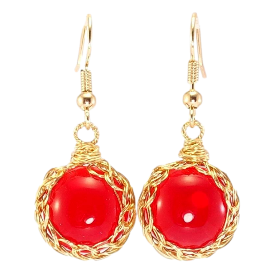 Сережки Xuping Позолота 18K французький замок Червоні скляні півсфери в оправі з дроту фото №1