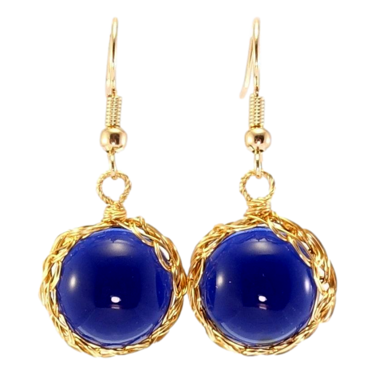 Сережки Xuping Позолота 18K французький замок Сині скляні півсфери в оправі з дроту фото №13