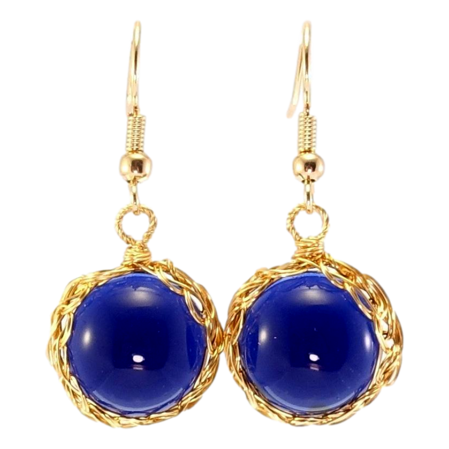 Сережки Xuping Позолота 18K французький замок Сині скляні півсфери в оправі з дроту фото №1