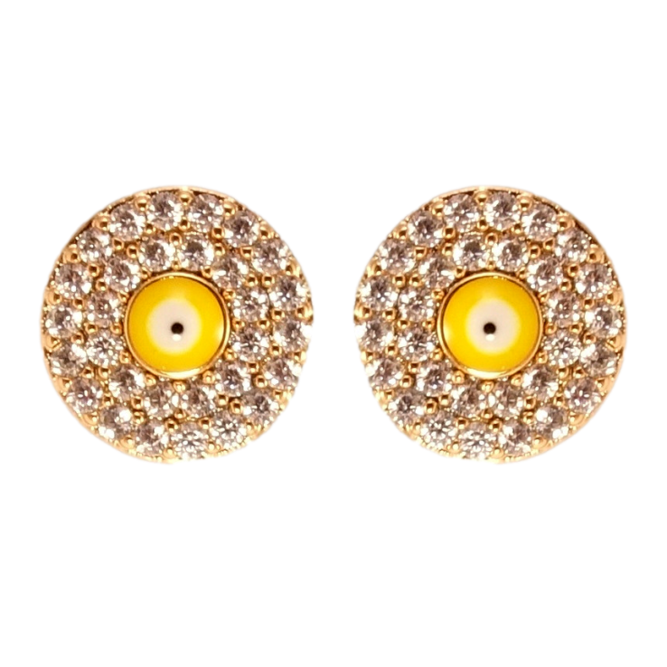 Сережки Xuping Позолота 18K пусети Жовте Око Фатіми інкрустація цирконієм ø 8мм фото №16