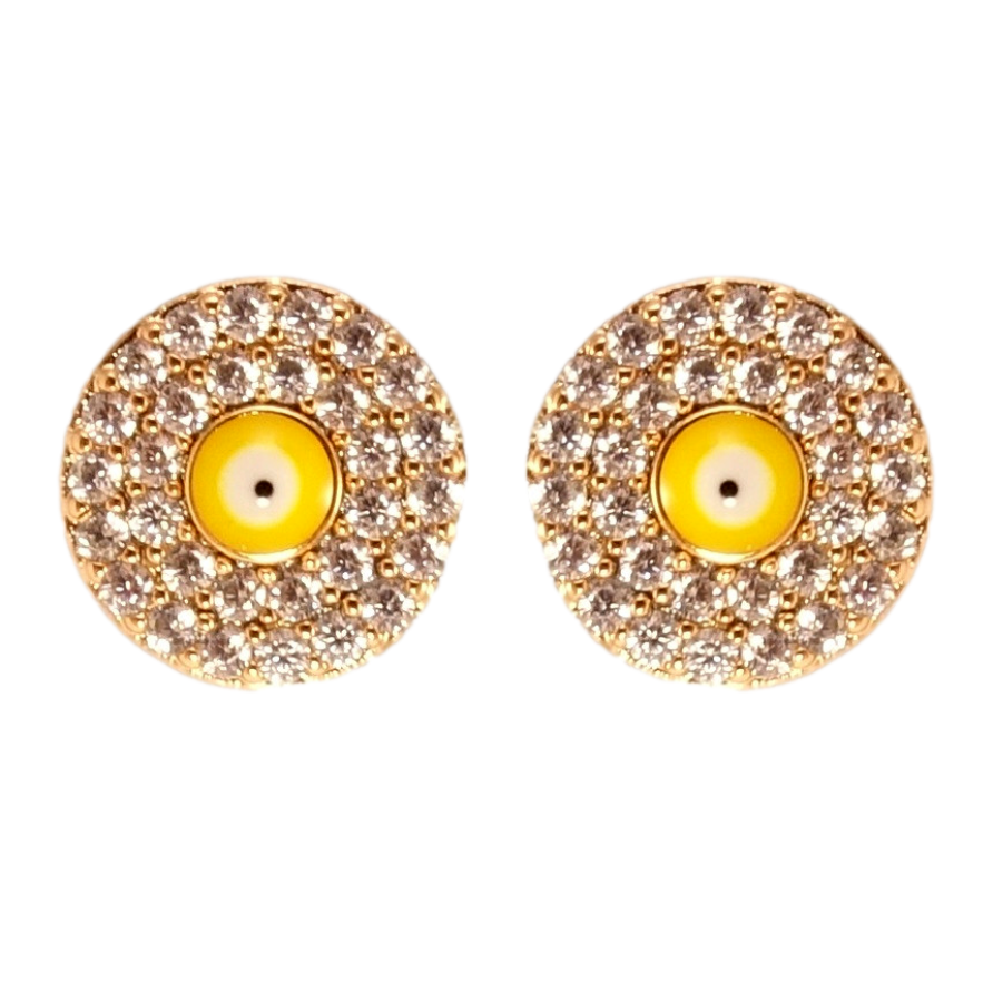 Сережки Xuping Позолота 18K пусети Жовте Око Фатіми інкрустація цирконієм ø 8мм фото №1