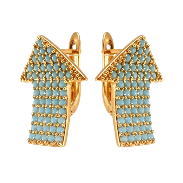 Серьги Xuping Позолота 18K английский замок Изогнутые стрелочки с дорожками голубого циркония фото №23