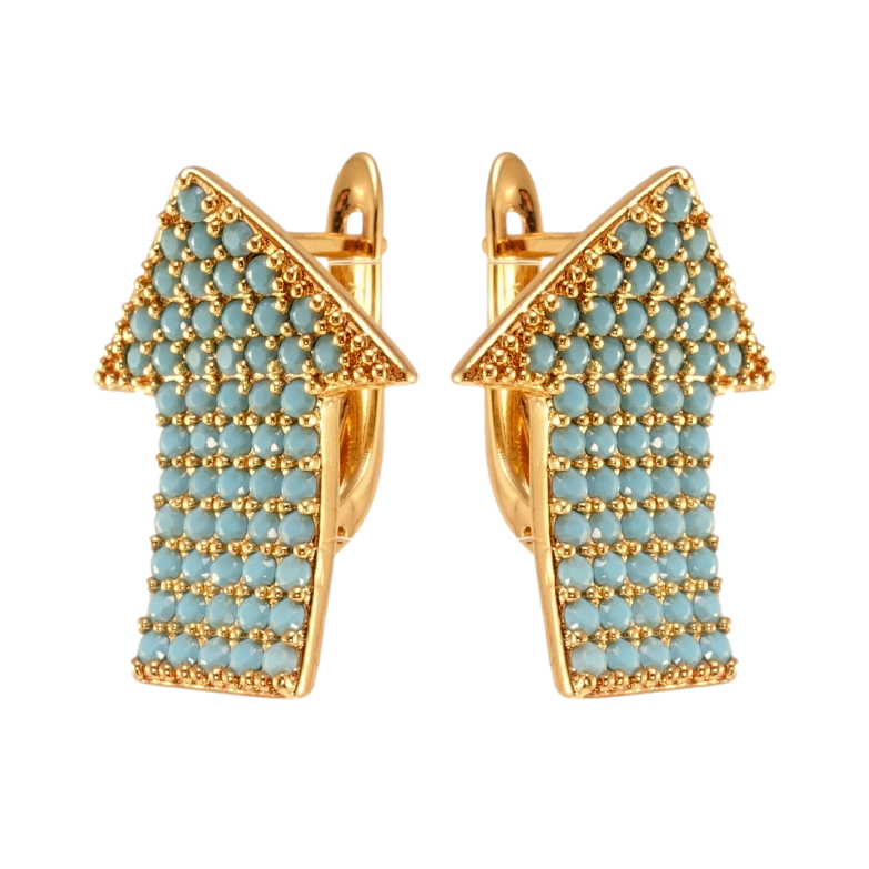 Серьги Xuping Позолота 18K английский замок Изогнутые стрелочки с дорожками голубого циркония фото №1