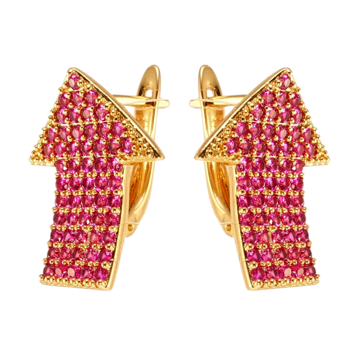 Серьги Xuping Позолота 18K английский замок Изогнутые стрелочки с дорожками малинового циркония фото №22