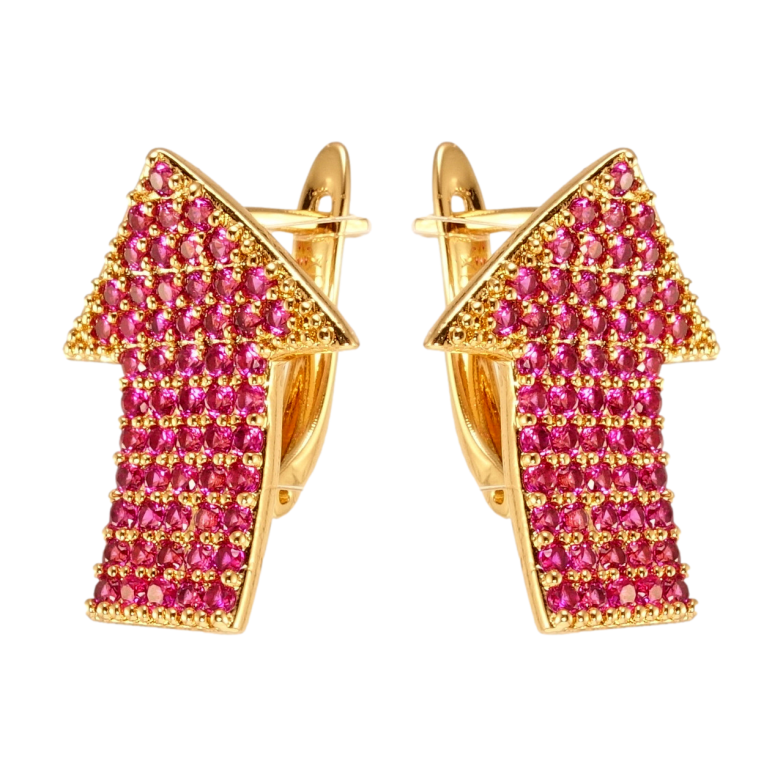 Сережки Xuping Позолота 18K англійський замок Вигнуті стрілочки з доріжками малинового цирконію фото №1