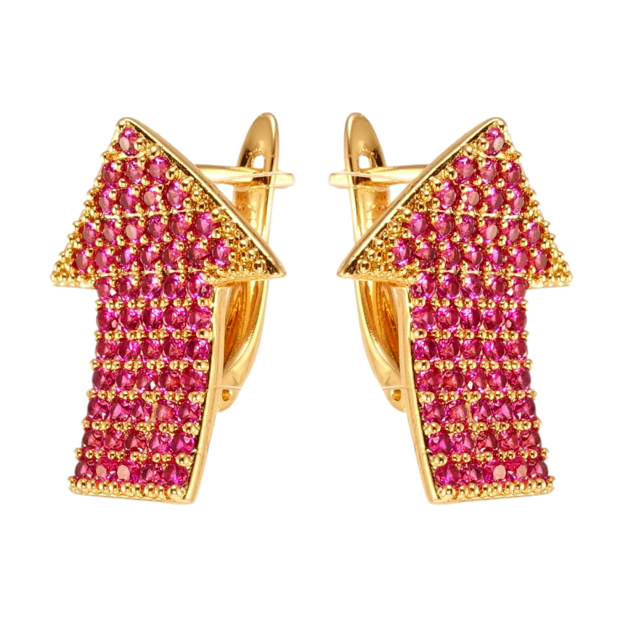 Сережки Xuping Позолота 18K англійський замок Вигнуті стрілочки з доріжками малинового цирконію фото №1