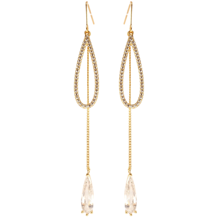 Сережки Xuping Позолота 18K французький замок Кристальні крапельки на ланцюжку фото №14