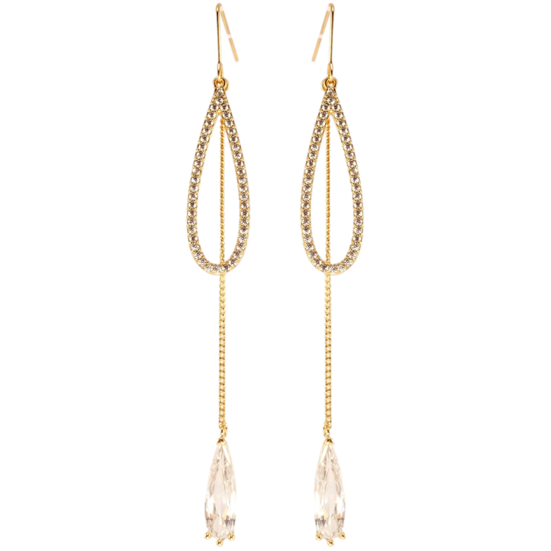 Серьги Xuping Позолота 18K французский замок Кристальные капельки на цепочке фото №3