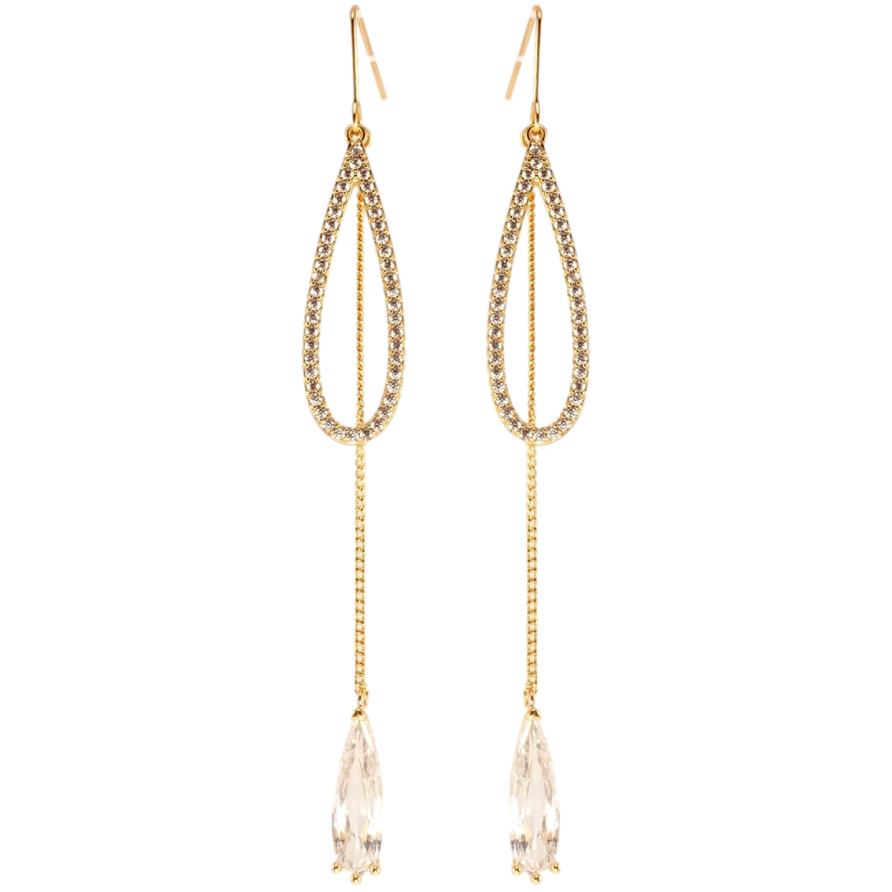 Сережки Xuping Позолота 18K французький замок Кристальні крапельки на ланцюжку фото №1