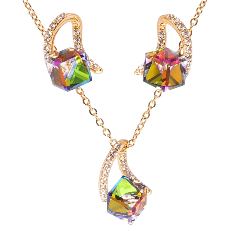 Набір Xuping колір 18K з кр-ми Swarovski Сережки Кулон на ланцюжку Кубики Vitrail Medium довжина 42-47см х фото №1