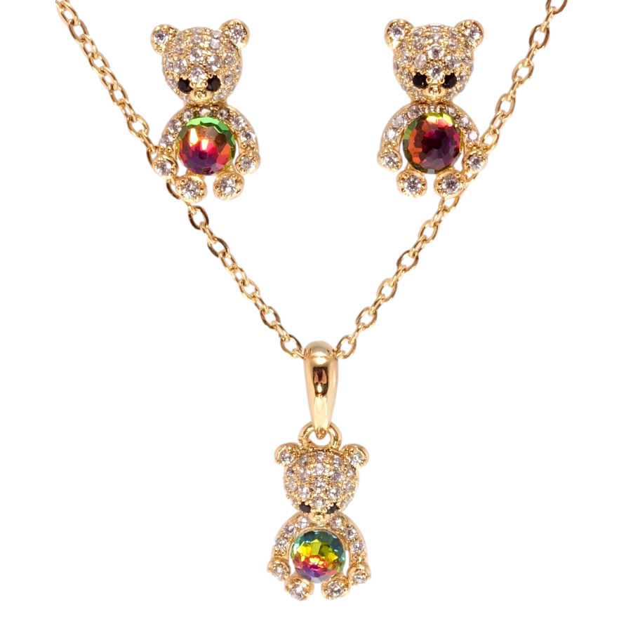 Набір Xuping колір 18K з кр-ми Swarovski Сережки Кулон на ланцюжку Ведмедики з Vitrail Medium довжина 40-46см х фото №1