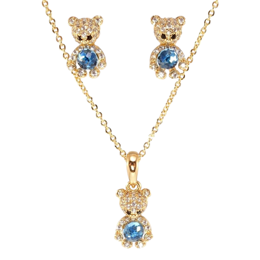 Набір Xuping колір 18K з кр-ми Swarovski Сережки Кулон на ланцюжку Ведмедики з кр-ми Aquamarine довжина 44,5см х фото №1