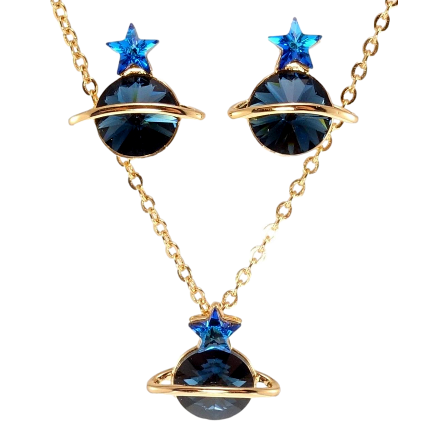 Набір Xuping колір 18K з кр-ми Swarovski Сережки Кулон на ланцюжку Кристали Montana довжина 40-45см х 2мм фото №1