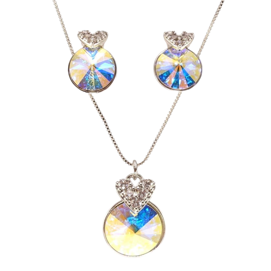 Набір Xuping колір Родій з кр-ми Swarovski Сережки Кулон на ланцюжку Кр-ми АВ 45см х 1; к.ø 12мм. с.ø 9мм фото №1