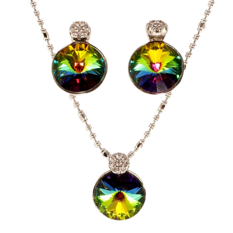 Набір Xuping колір Родій з кр-ми Swarovski Сережки Кулон на ланцюжку Кристали Vitrail Med дл.40-45см х 2; ø фото №5