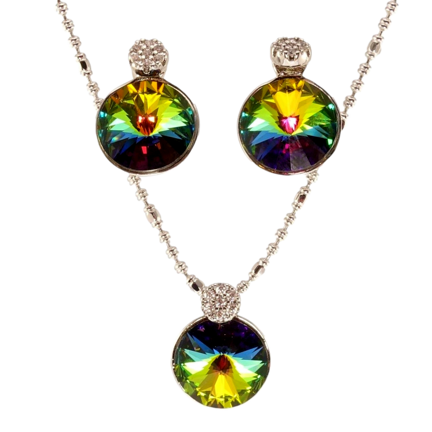 Набір Xuping колір Родій з кр-ми Swarovski Сережки Кулон на ланцюжку Кристали Vitrail Med дл.40-45см х 2; ø фото №1