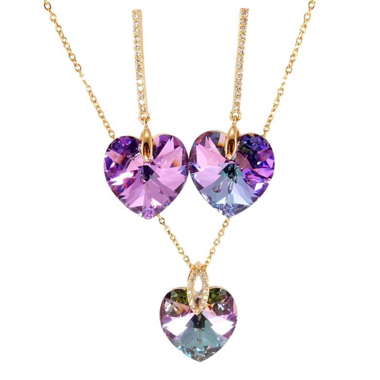 Набор Xuping цвет 18K с кр-ми Swarovski Серьги Кулон на цепочке Сердечки Paradise Shine длина 40-45см фото №1