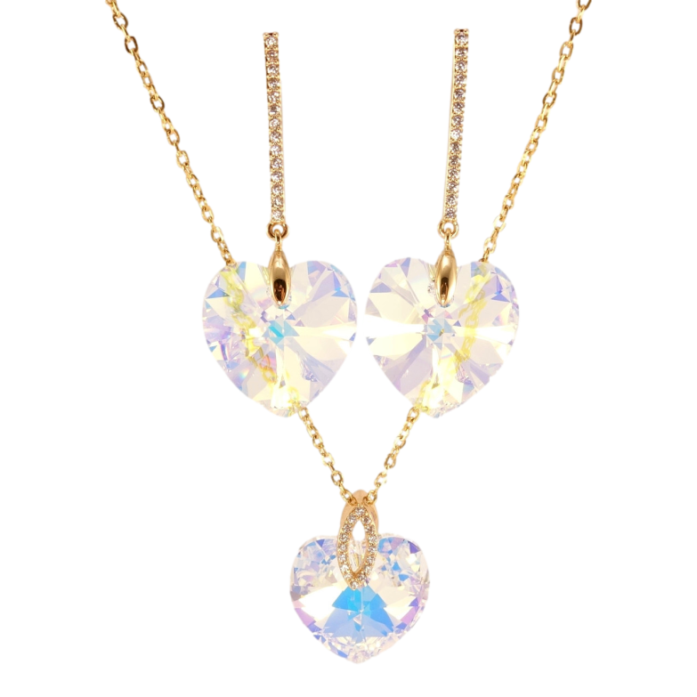 Набір Xuping колір 18K з кр-ми Swarovski Сережки Кулон на ланцюжку Сердечки Shimmer довжина 40-45см фото №1
