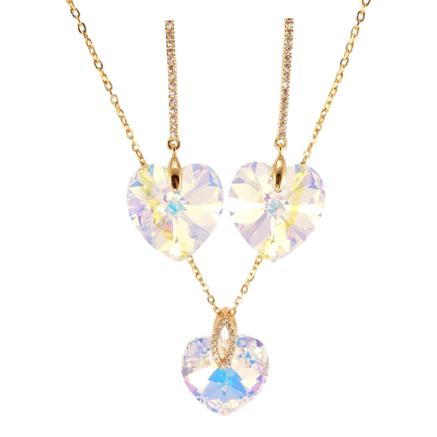 Набір Xuping колір 18K з кр-ми Swarovski Сережки Кулон на ланцюжку Сердечки Shimmer довжина 40-45см фото №1