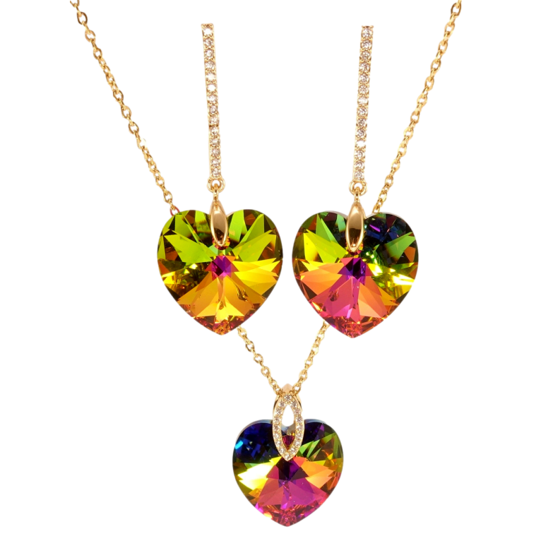 Набор Xuping цвет 18K с кр-ми Swarovski Серьги Кулон на цепочке Сердечки Vitrail Medium длина 40-45см фото №11