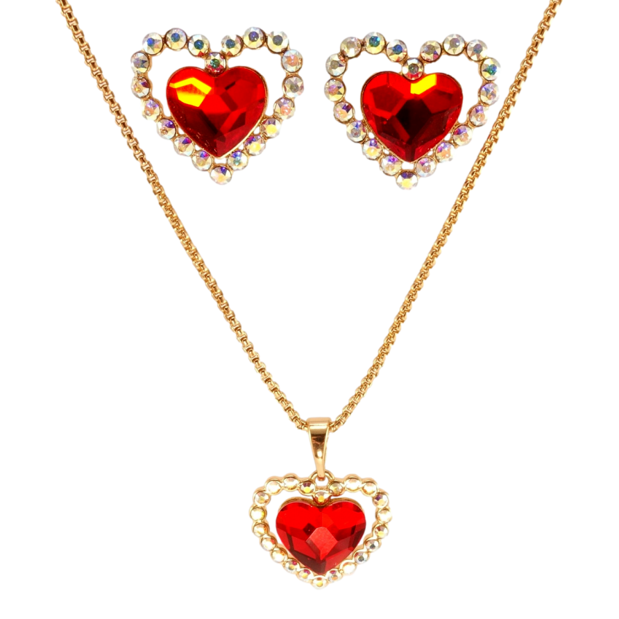 Набір Xuping колір 18K з кр-ми Swarovski Сережки Кулон на ланцюжку Сердечки з кр-в АВ та Siam довжина 40-45см фото №1