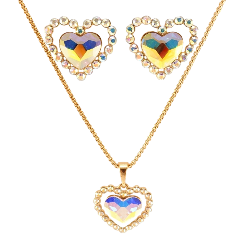 Набор Xuping цвет 18K с кр-ми Swarovski Серьги Кулон на цепочке Сердечки из кристаллов АВ длина 40-45см фото №1