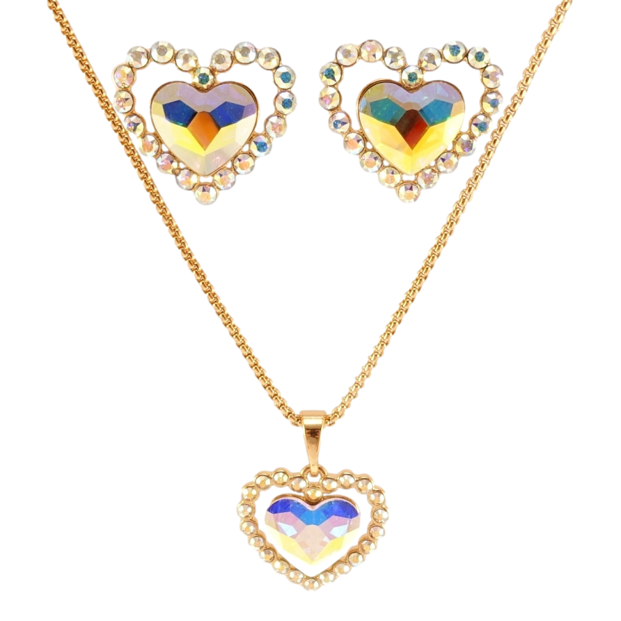 Набір Xuping колір 18K з кр-ми Swarovski Сережки Кулон на ланцюжку Сердечки з кристалів АВ довжина 40-45см фото №1