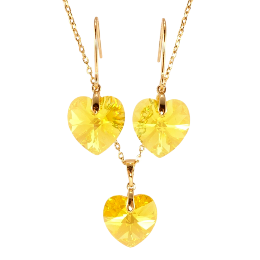 Набір Xuping колір 18K з кр-ми Swarovski Сережки Кулон на ланцюжку Сердечки Citrine довжина 40-45см х 1мм фото №1
