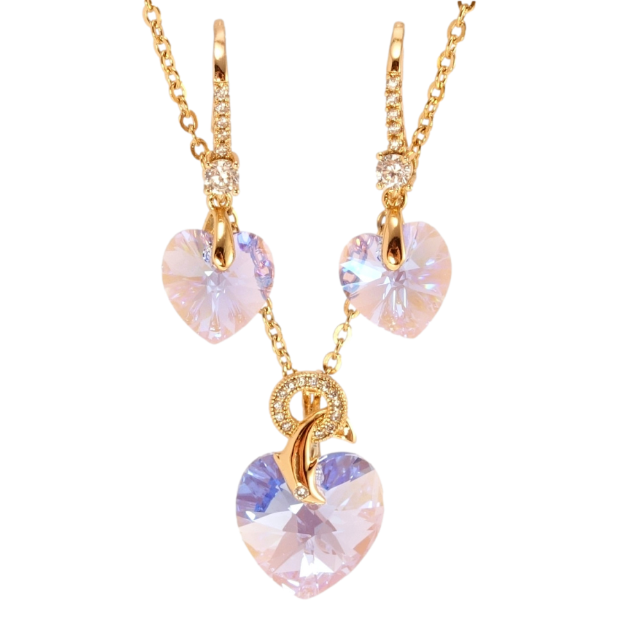 Набір Xuping колір 18K з кр-ми Swarovski Сережки Кулон на ланцюжку Сердечки Lavender Delite довжина 40-45см фото №1